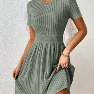 SHEIN Green Ribbed Mini Dress Fit and Flare